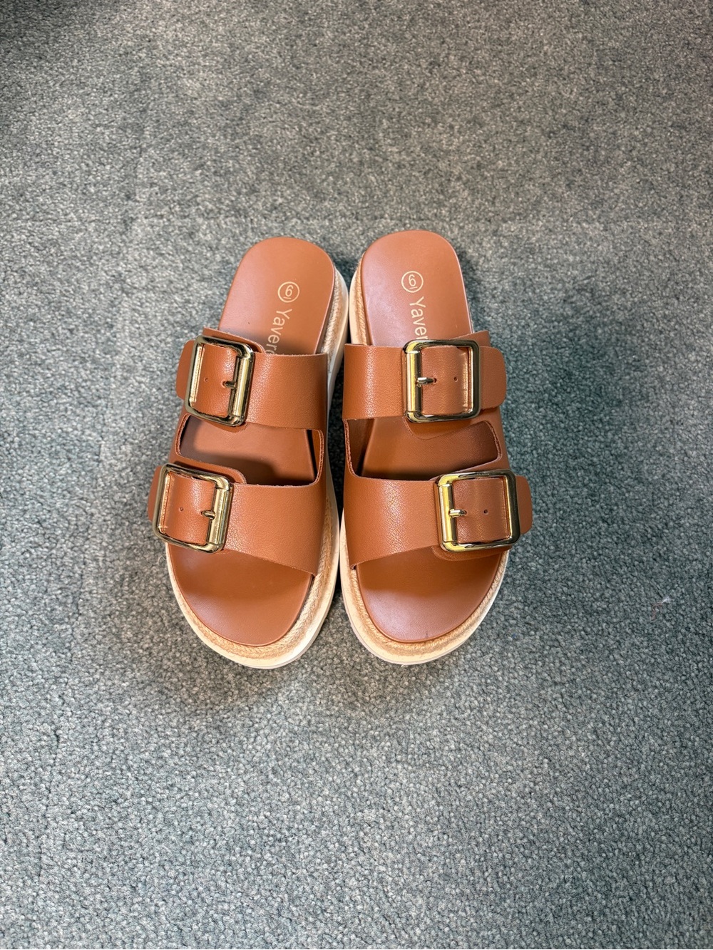 Women's Double Buckle Slide Sandals in Brown